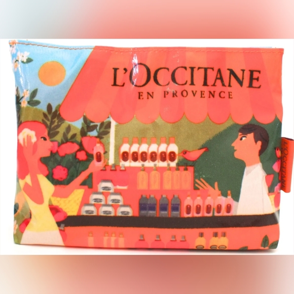L’Occitane Orange French Graphic Print Cosmetic/Makeup Bag New - Picture 2 of 8
